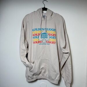 Vintage Golden Nugget Atlantic City Casino Hoodie 2XL Beige Graphic Pullover